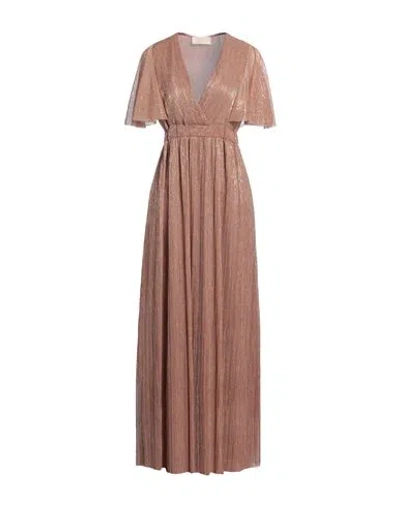 Kaos Jeans Woman Maxi Dress Bronze Size 8 Polyester, Metallic Fiber In Yellow