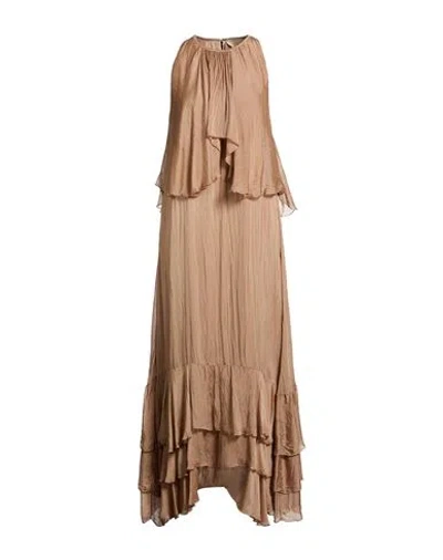 Kaos Jeans Woman Maxi Dress Camel Size 6 Viscose, Silk In Neutral