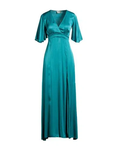 Kaos Jeans Woman Maxi Dress Deep Teal Size 8 Viscose In Animal Print