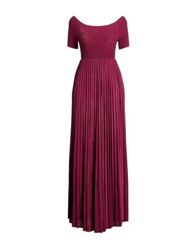 Kaos Jeans Woman Maxi Dress Garnet Size 8 Cotton, Polyester, Metallic Polyester, Polyamide, Elastane In Red