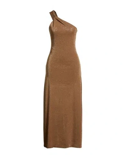Kaos Jeans Woman Maxi Dress Gold Size 8 Cotton, Polyester, Polyamide, Metallic Polyester, Elastane In Brown