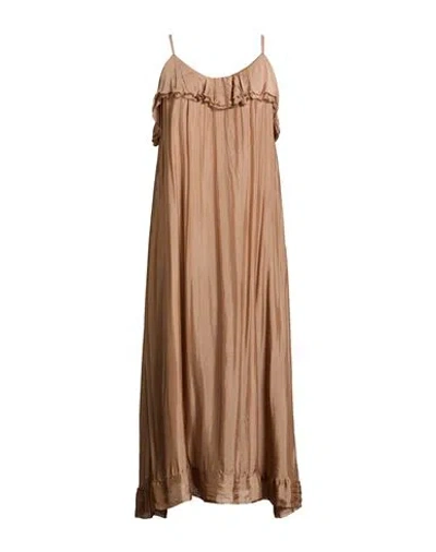 Kaos Jeans Woman Maxi Dress Light Brown Size 8 Viscose, Silk In Nude