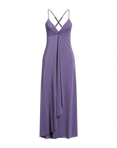 Kaos Jeans Woman Maxi Dress Lilac Size 6 Cotton, Polyester, Polyamide, Metallic Polyester, Elastane In Purple