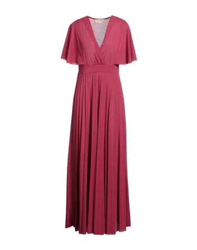 Kaos Jeans Woman Maxi Dress Magenta Size 4 Cotton, Polyester, Polyamide, Metallic Polyester, Elastan In Red
