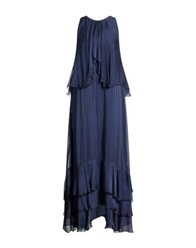 Kaos Jeans Woman Maxi Dress Navy Size 8 Viscose, Silk In Blue