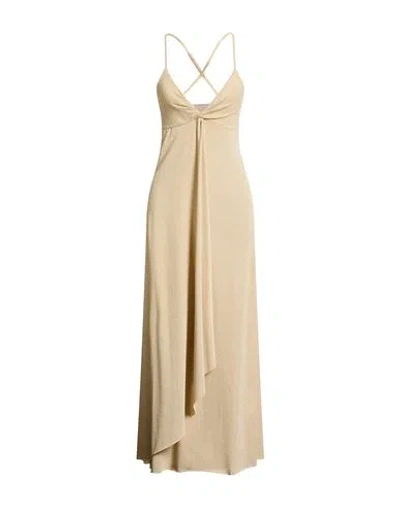 Kaos Jeans Woman Maxi Dress Sand Size 8 Cotton, Polyester, Polyamide, Metallic Polyester, Elastane In Neutral