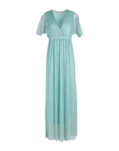 Kaos Jeans Woman Maxi Dress Turquoise Size 10 Polyester, Metallic Fiber In Blue