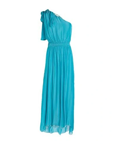 Kaos Jeans Woman Maxi Dress Turquoise Size 10 Viscose, Silk In Blue