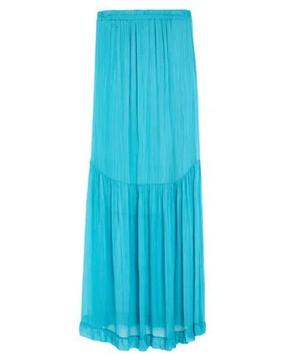 Kaos Jeans Woman Maxi Skirt Turquoise Size 8 Viscose, Silk In Blue