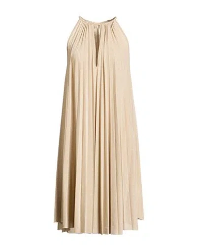 Kaos Jeans Woman Midi Dress Beige Size 10 Cotton, Polyester, Polyamide, Metallic Polyester, Elastane In Nude