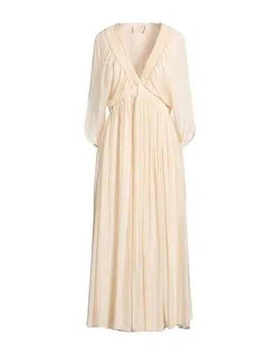 Kaos Jeans Woman Midi Dress Beige Size 12 Viscose, Silk In Neutral