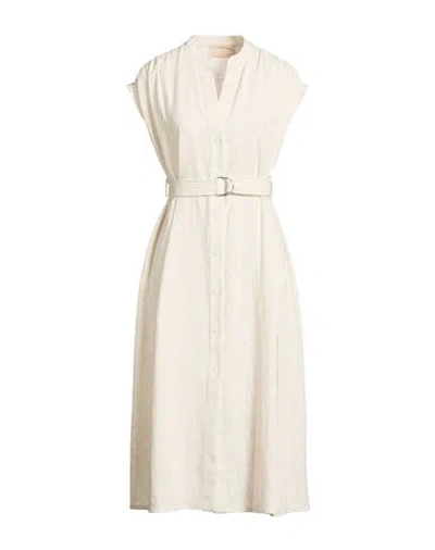 Kaos Jeans Woman Midi Dress Ivory Size 6 Polyester, Viscose, Linen In White