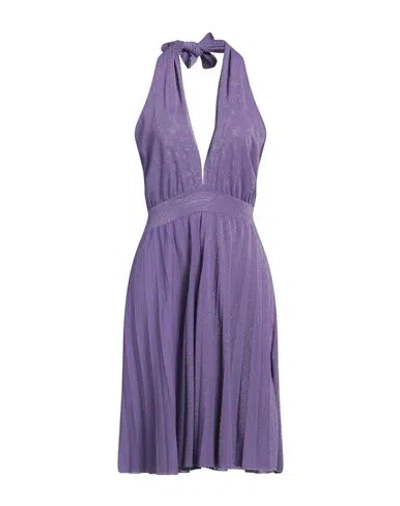 Kaos Jeans Woman Midi Dress Purple Size 8 Cotton, Polyester, Polyamide, Metallic Polyester, Elastane In Purple