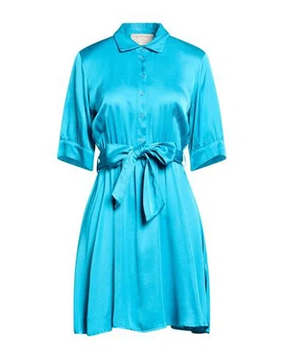 Kaos Jeans Woman Mini Dress Turquoise Size 12 Viscose In Blue