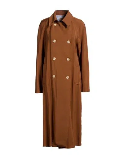 Kaos Jeans Woman Overcoat & Trench Coat Tan Size 4 Viscose, Polyester In Brown