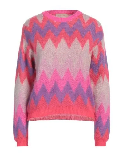Kaos Jeans Woman Sweater Fuchsia Size Xl Acrylic, Mohair Wool, Polyamide In Pink