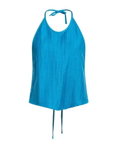 Kaos Jeans Woman Top Azure Size Xl Viscose, Linen, Polyester, Polyamide In Blue