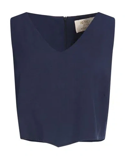 Kaos Jeans Woman Top Navy Size 6 Viscose, Linen In Blue