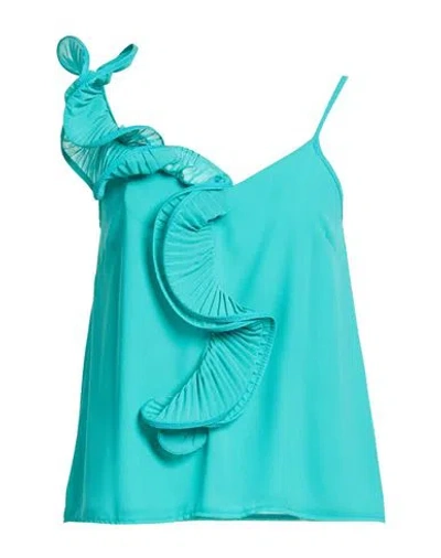 Kaos Jeans Woman Top Turquoise Size 6 Polyester In Blue