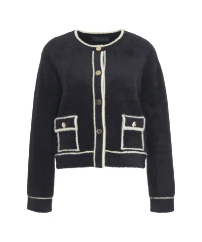 Kaos Knit Cardigan With Contrasting Piping And Flap Pockets In Blue
