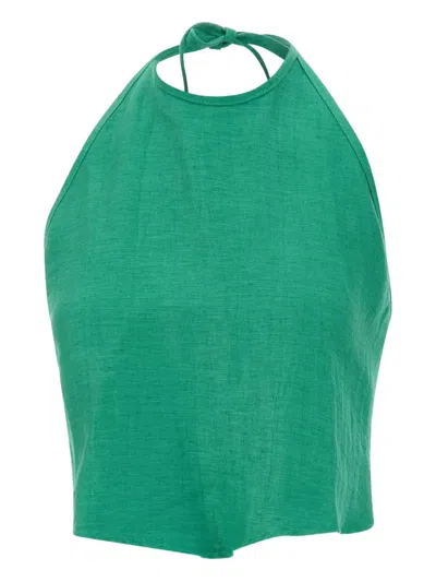 Kaos Lace-up Halterneck Top In Green