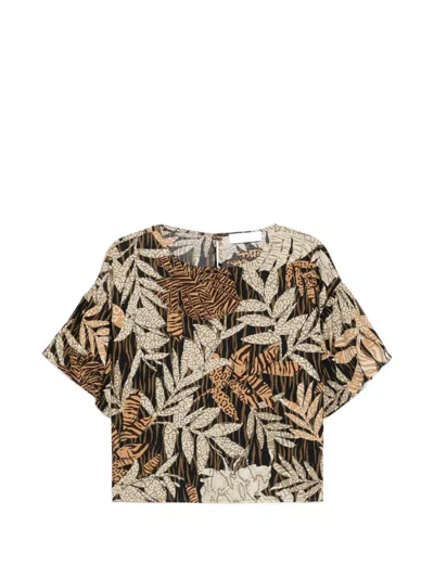 Kaos Leaf-pattern Blouse In Animal Print