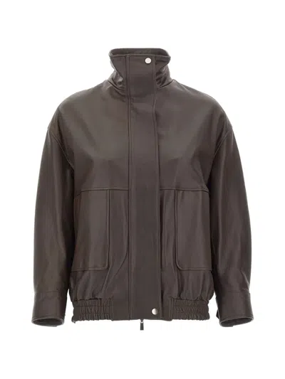 Kaos Long-sleeve Leather Jacket In Brown