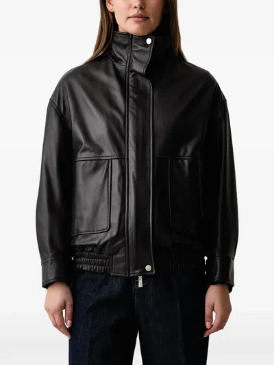 Kaos Leather High-neck Jacket In Black