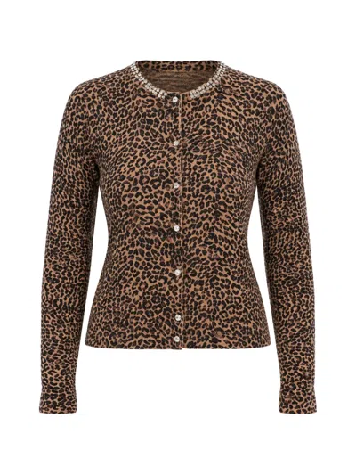 Kaos Leopard-print Crystal-embellished Cardigan In Brown