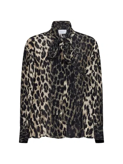 Kaos Leopard-print Pussy-bow Blouse In 그린