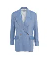 Kaos Linen Blend Blazer With Double-breasted Closure In Blue