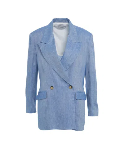 Kaos Linen Blend Blazer With Double-breasted Closure In Blue