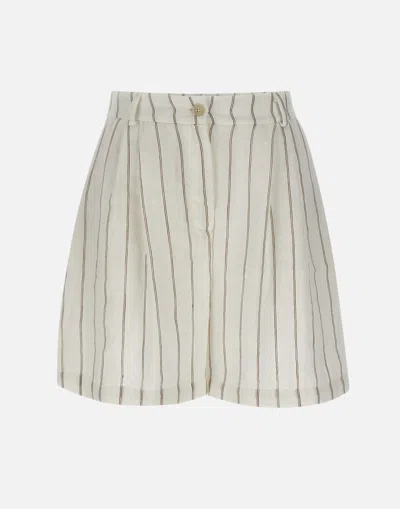 Kaos Linen Blend Pinstripe Shorts For Women In White