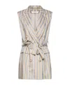 Kaos Long Double Breasted Sleeveless Striped Vest In Neutral