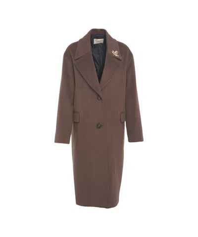 Kaos Long Textured Coat In Brown