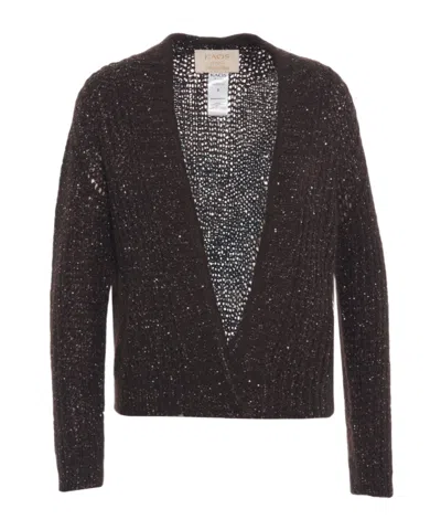 Kaos Long-sleeved Knitted Cardigan In Brown