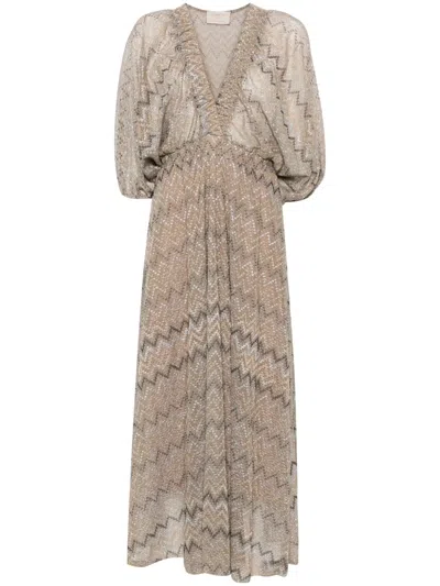 Kaos Lurex Midi Dress In Brown