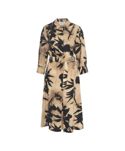 Kaos Maxi Dress With Floral Pattern In Neutrals