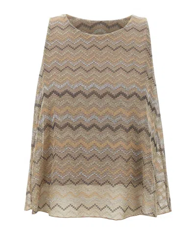 Kaos Metallic-threading Top In Brown