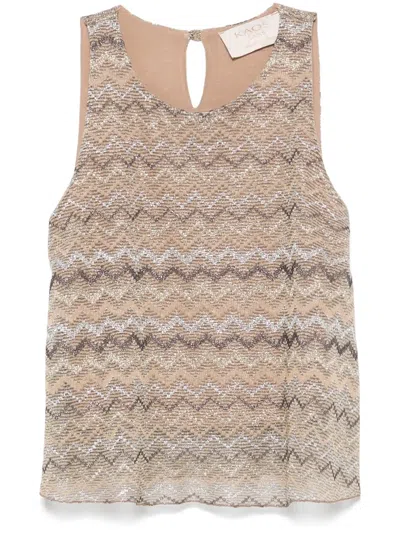 Kaos Metallic-threading Top In Neutrals