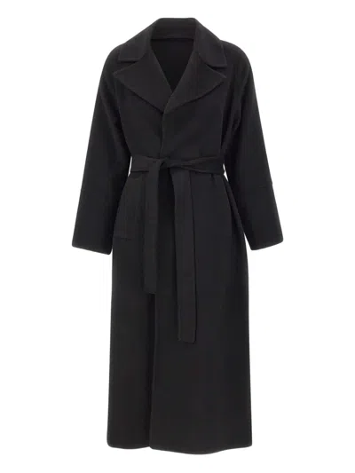 Kaos Notched-lapels Belted Coat In Black