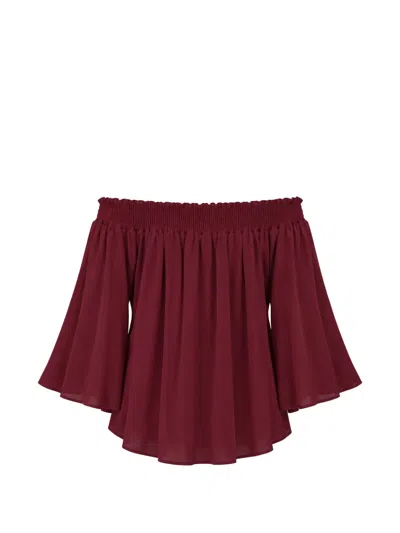 Kaos Off-shoulder Smocked Blouse In Burgundy