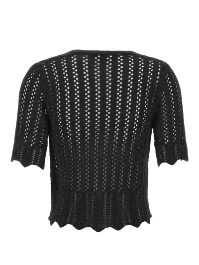 Kaos Openwork-knit Scalloped-edge Cardigan In Black