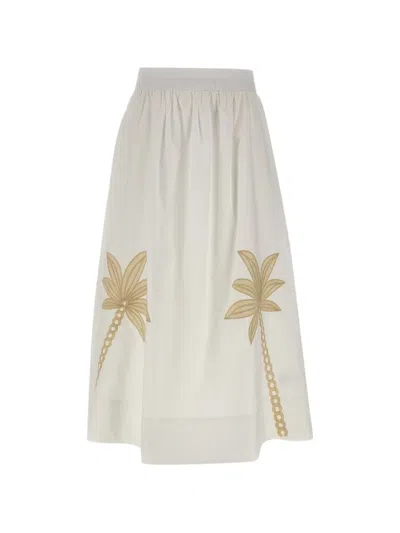 Kaos Palm-tree Embroidered Flared Skirt In White