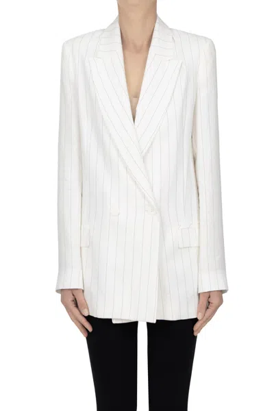 Kaos Pinstriped Linen Blazer In White