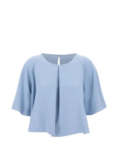 Kaos Pleated Cropped Blouse In Blue