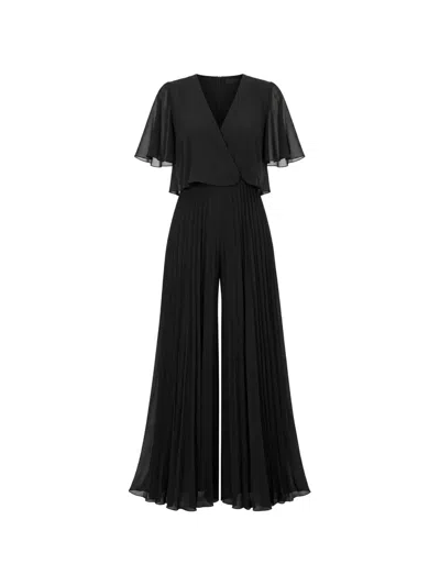 Kaos Pleated Flutter-sleeve Jumpsuit In Black