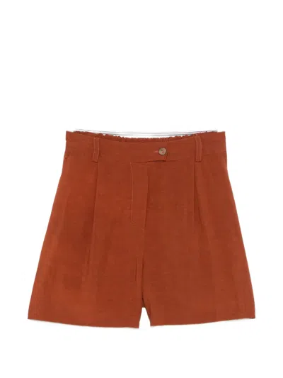 Kaos Pleated High-waisted Shorts In Brown