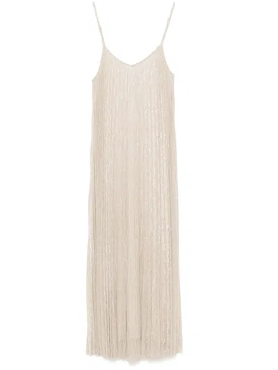 Kaos Pleated Midi Dress In Neutrals