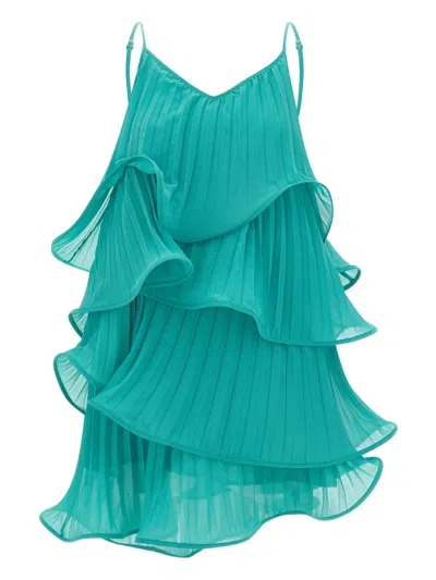 Kaos Pleated Ruffle Mini Dress In Green